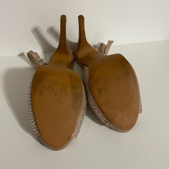 WET SEAL Champagne/Gold Nude Rhinestone Bedazzled Bombshell Heels w Strap - Sz 8 - Picture 6 of 7